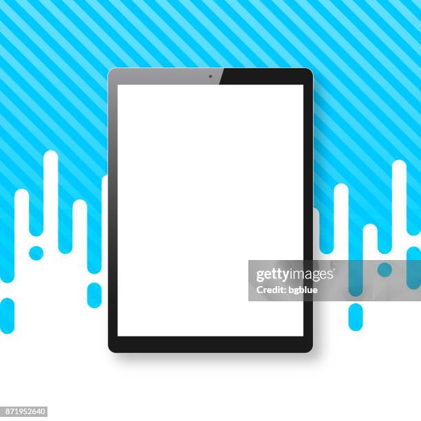 tablet pc isolated on abstract blue background - tablet pc template - computer blank screen stock illustrations