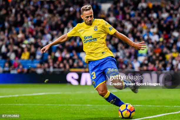 Mauricio Lemos of UD Las Palmas in action during the La Liga 2017-18 match between Real Madrid and UD Las Palmas at Estadio Santiago Bernabeu on...