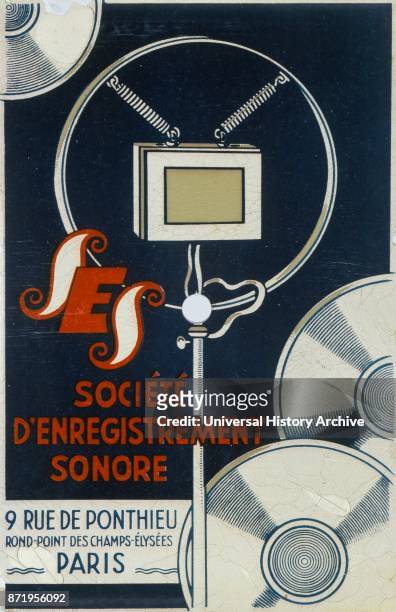 Poster for the French society for recorded sound, depicting a microphone 1900.