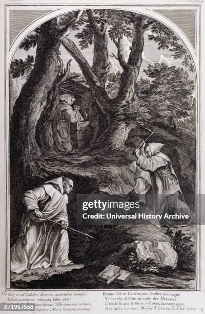 Illustration from 'La vie de St. Bruno, fondateur de l'ordre des Chartreux' Paris 1660. After the paintings of Eustache Le Sueur and engraved by...