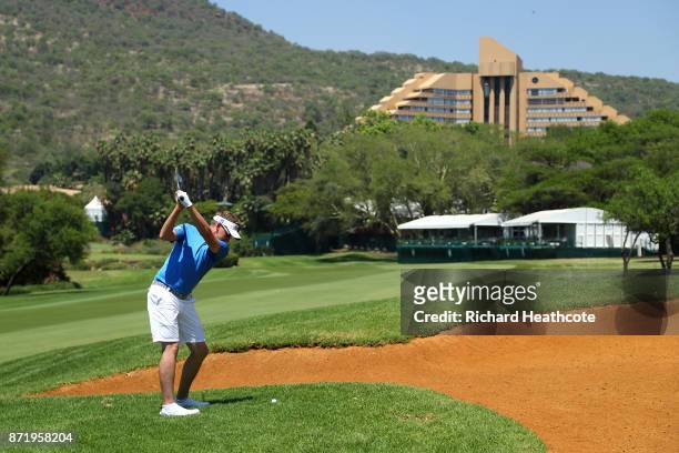 Ian Poulter of England in action during the pro-am for the Nedbank Golf Challenge at Gary Player CC on November 08, 2017 in Sun City, South Africa.