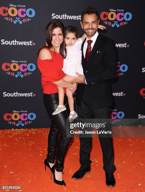 Actress Alessandra Rosaldo, actor Eugenio Derbez and daughter Aitana Derbez attend the premiere of "Coco" at El Capitan Theatre on November 8, 2017...