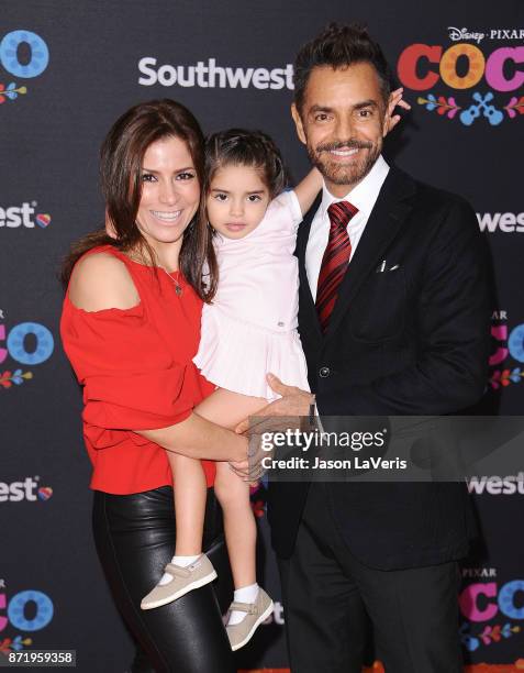 Actress Alessandra Rosaldo, actor Eugenio Derbez and daughter Aitana Derbez attend the premiere of "Coco" at El Capitan Theatre on November 8, 2017...