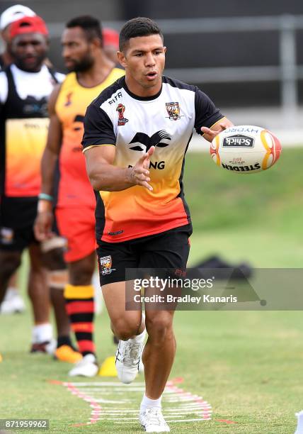 David Mead runs through a training drill during a PNG Kumuls Rugby League World Cup training session on November 9, 2017 in Port Moresby, Papua New...