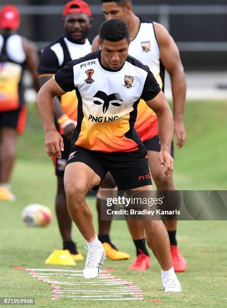 David Mead runs through a training drill during a PNG Kumuls Rugby League World Cup training session on November 9, 2017 in Port Moresby, Papua New...