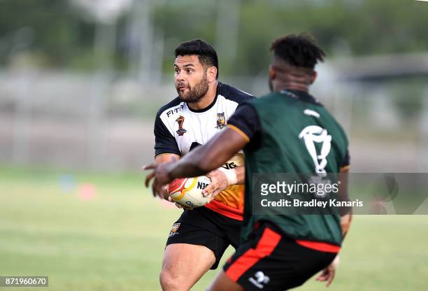 Rhyse Martin looks to pass during a PNG Kumuls Rugby League World Cup training session on November 9, 2017 in Port Moresby, Papua New Guinea.