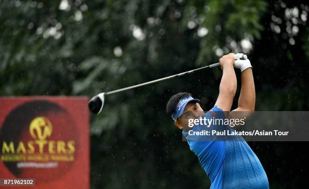 Chanachok Dejpiratananmongkol of Thailand plays a shot during round one of the Resorts World Manila Masters at Manila Southwoods Golf and Country...