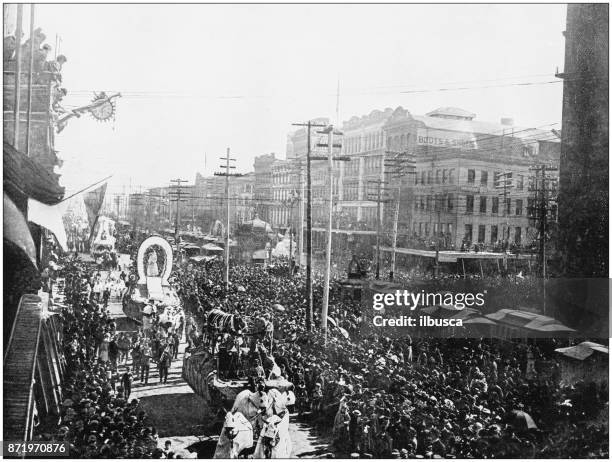 antique photograph of world's famous sites: new orleans - america parade stock illustrations