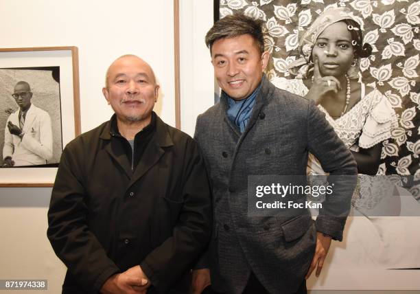 Chinese Sculptor Wang Keping and chinese photographer/artist Liu Bolin attend Paris Photo 2017 Preview at Grand Palais on November 8, 2017 in Paris,...