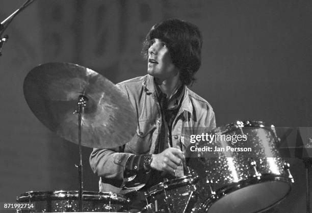 British drummer Aynsley Dunbar performing in Copenhagen, Denmark, September 1968.