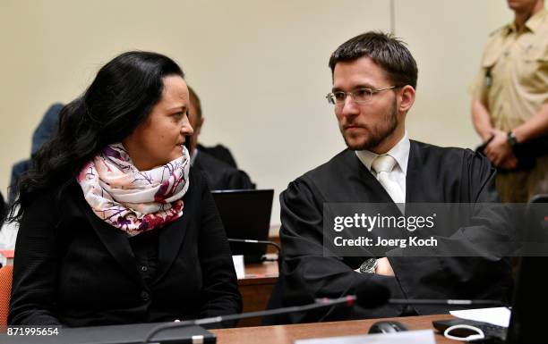 Main defendant Beate Zschaepe and her lawyer Mathias Grasel wait for the 386th day of her trial on terror charges in connection with the neo-Nazi NSU...