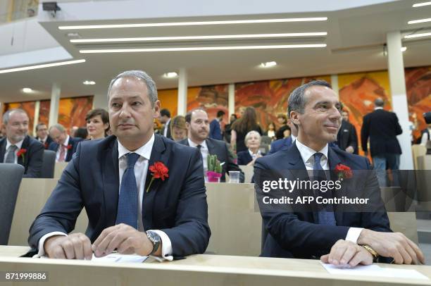 Austrian outgoing chancellor and leader of the Social Democrats Christian Kern and SPOE's MP Andreas Schieder take part in the first session of the...