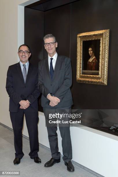 Chief Executive of the Louvre Jean-Luc Martinez and Former Chief Executive of the Louvre Henri Loyrette attend The Louvre Abu Dhabi Museum Opening on...