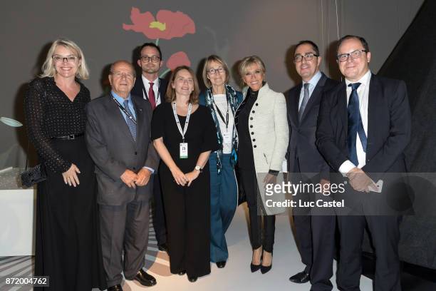 Director of the Louvre Abu Dhabi Manuel Rabate , French Minister of Culture Francoise Nyssen , Brigitte Macron and Chief Executive of the Louvre...