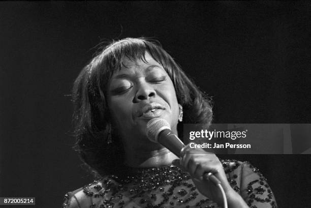 American jazz singer Sarah Vaughan performing in Copenhagen, Denmark, October 1969.