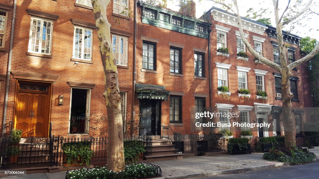 Elegant brownstones and townhouses in the West Village. Manhattan, New York City