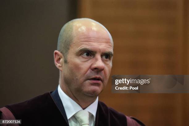 Lienhard Weiss, prosecuting attorney, looks on ahead of Daniel M. Trial on charges of spying for the Swiss government on November 9, 2017 in...