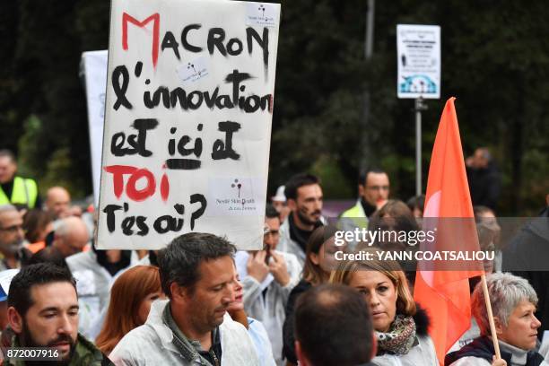 Employees of dermatology research and development company Galderma, a subsidiary of Nestle Group, demonstrate against a redundancy scheme on November...