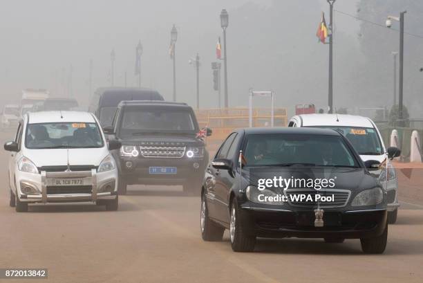 Prince Charles, Prince of Wales and Camilla, Duchess of Cornwall arrive at India Gate during a visit to India on November 9, 2017 in New Delhi,...