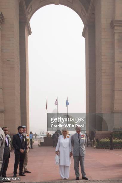 Prince Charles, Prince of Wales and Camilla, Duchess of Cornwall at India Gate during a visit to India on November 9, 2017 in New Delhi, India. The...