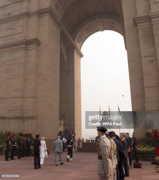 Prince Charles, Prince of Wales and Camilla, Duchess of Cornwall at India Gate during a visit to India on November 9, 2017 in New Delhi, India. The...