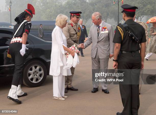 Prince Charles, Prince of Wales and Camilla, Duchess of Cornwall at India Gate during a visit to India on November 9, 2017 in New Delhi, India. The...