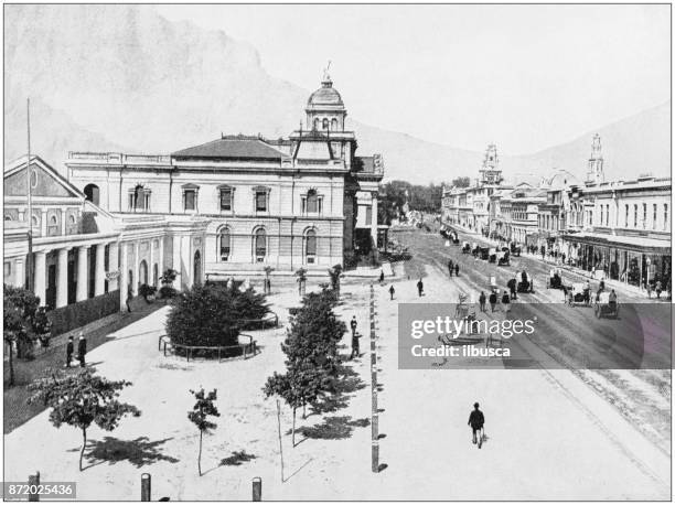 antique photograph of world's famous sites: cape town - table mountain cape town stock illustrations
