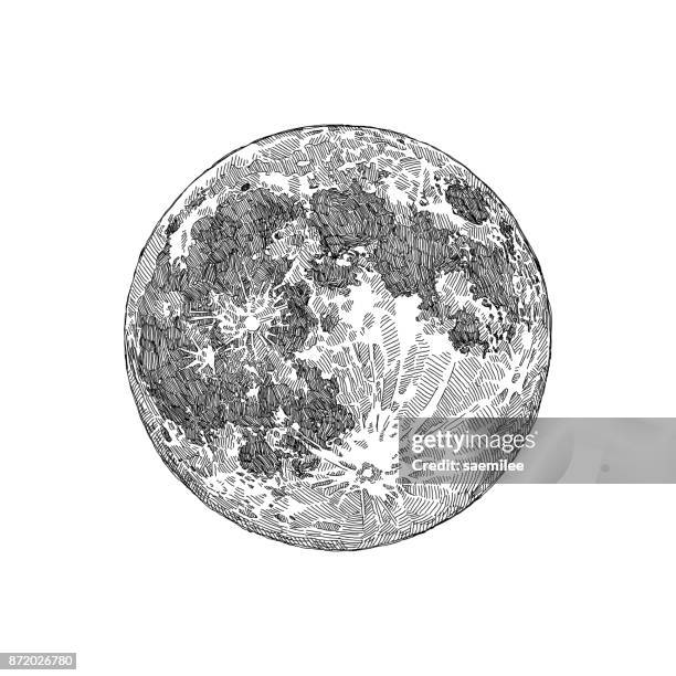 full moon sketch - vintage outer space stock illustrations