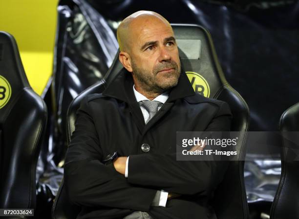 Head coach Peter Bosz of Dortmund looks on prior the UEFA Champions League Group H soccer match between Borussia Dortmund and APOEL Nicosia at...