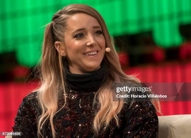 Jenna Marbles, YouTube Star, attends a discussion about "Cult of personality" during the final day of Web Summit in Altice Arena on November 09, 2017...