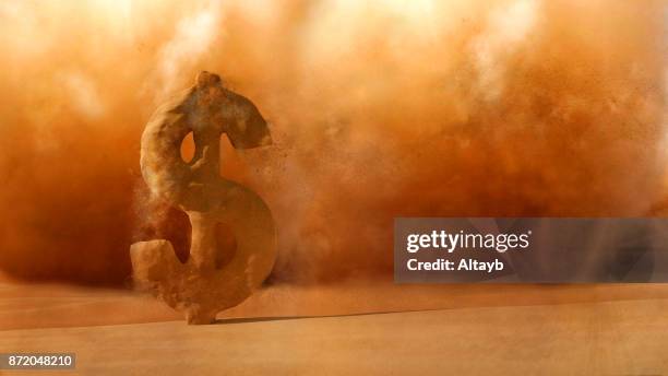 financial crisis , sandstorm dollar sign dissolve - sand sculpture stock pictures, royalty-free photos & images