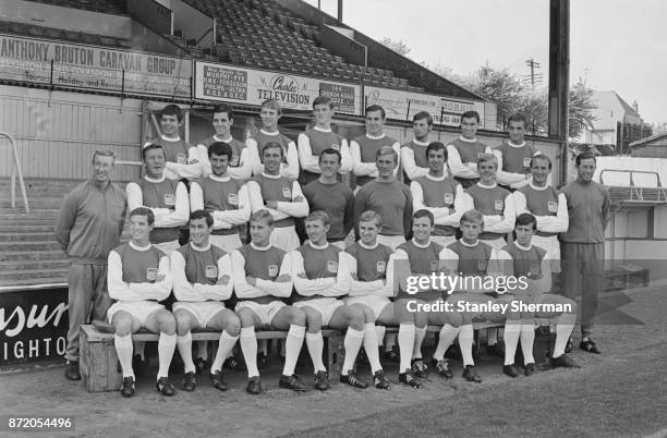 The Brighton and Hove Albion FC team and staff, 15th August 1967. The team included: Tony Burns, Eric Whitington, Dane Turner, Roger Badminton, John...