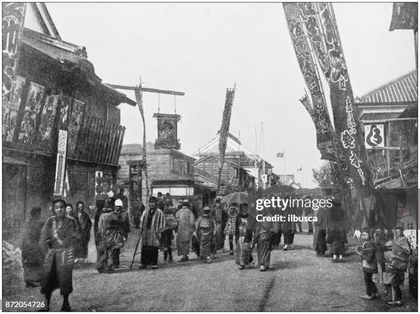 stockillustraties, clipart, cartoons en iconen met antieke foto's werelds beroemde bezienswaardigheden: yokohama - japan