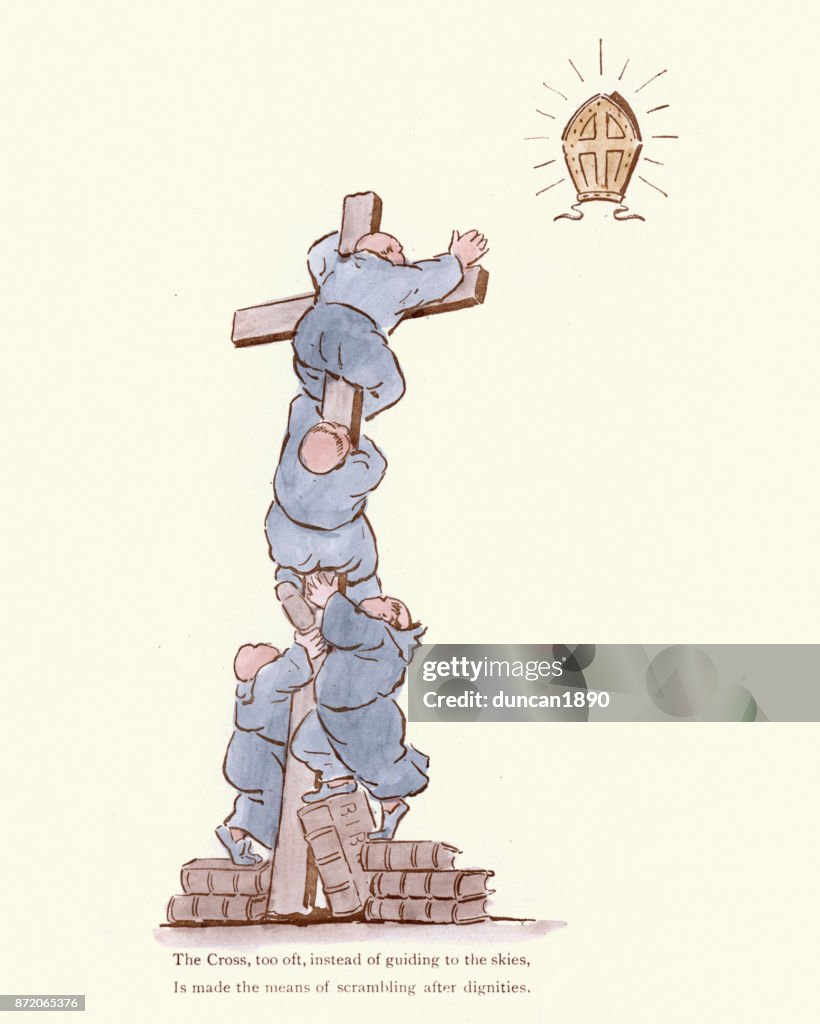 Victorian satirical cartoon on Religion and attaining power