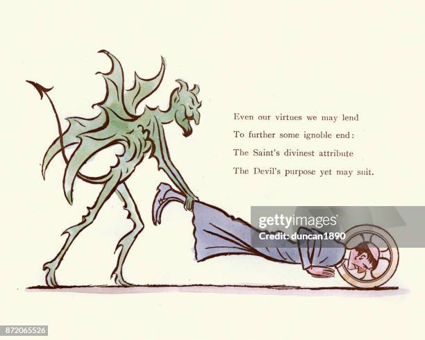 saint's divinest attribute, the devil's purpose yet may suit - sinner or a saint stock illustrations
