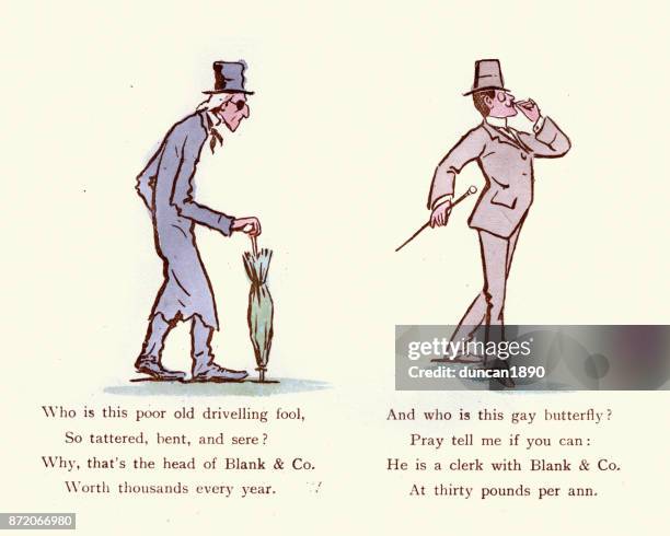 victorian satirical cartoon, the miser and the dandy - victorian scrooge stock illustrations