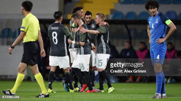 Nadiem Amiri of Germany celebrates his team's second goal with team mates during the UEFA Under21 Euro 2019 Qualifier match between Azerbaijan U21...