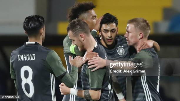 Nadiem Amiri of Germany celebrates his team's second goal with team mates during the UEFA Under21 Euro 2019 Qualifier match between Azerbaijan U21...