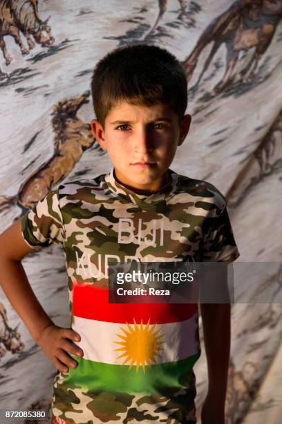 Refugee camp of Cham mishko, between Dohuk and Zakho. Portrait of a refugee Yazidi boy of the Qirani Hajj Mirza tribe. The Cham mishko refugee camp...