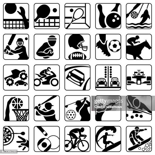 sport und erholung icons set - monstertruck stock-grafiken, -clipart, -cartoons und -symbole