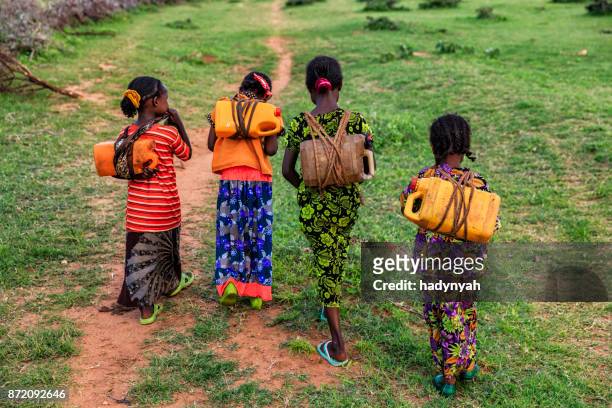african girls carrying water from the well, ethiopia, africa - africa stock pictures, royalty-free photos & images