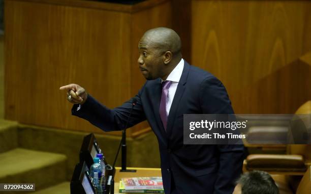 Democratic Alliance leader Mmusi Maimane during President Jacob Zumas Question and Answer session at the National Assembly on November 02, 2017 in...