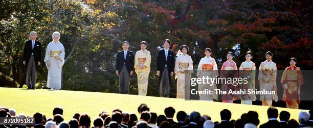 Emperor Akihito, Empress Michiko, Crown Prince Naruhito, Crown Princess Masako, Prince Akishino, Princess Kiko of Akishino, Princess Mako of...