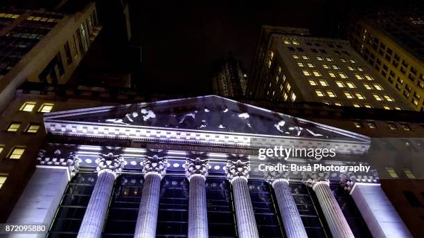 new york stock exchange at 11 wall street, lower manhattan, new york city, - wall street night stock pictures, royalty-free photos & images