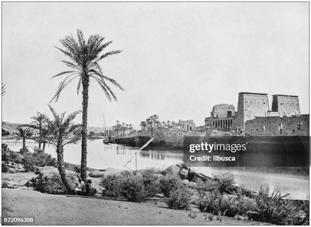 antique photograph of world's famous sites: philae - view of philae stock illustrations