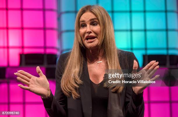 Caitlyn Jenner, Olympian and Advocate of Transgender Rights, speaks on "Who defines gender?" during the final day of Web Summit in Altice Arena on...