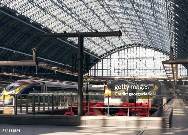 eurostar trains at st pancreas international station - folkestone stock pictures, royalty-free photos & images