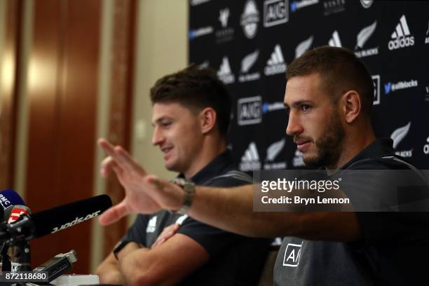 Luke Romano attends a New Zealand All Blacks press conference on November 9, 2017 in Paris, France.