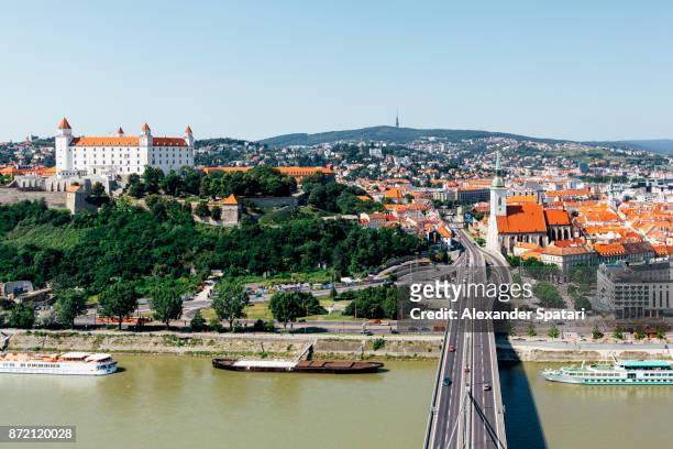 bratislava cityscape, high angle view, slovakia - slovakia stock pictures, royalty-free photos & images