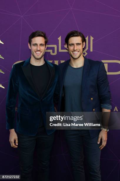 Jordan Stenmark and Zac Stenmark arrive at the 2017 Australian Fashion Laureate Awards on November 9, 2017 in Sydney, Australia.